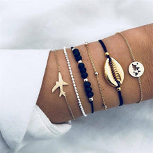 Load image into Gallery viewer, 6 Pcs/ Set Personality Aircraft Shell Map Bead Chain Leather Multilayer Braided Bracelet Feminine Charm Unique Bracelet Set