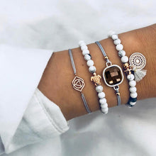 Load image into Gallery viewer, 4 Pcs/Set Boho Carving Turtle Round Dream Catcher Tassel Bead Gem Leather Multilayer Bracelet Women Exquisite Party Bracelet Set