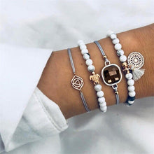 Load image into Gallery viewer, 4 Pcs/Set Boho Carving Turtle Round Dream Catcher Tassel Bead Gem Leather Multilayer Bracelet Women Exquisite Party Bracelet Set